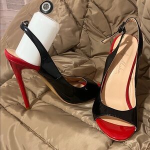 Elegant Black and Red Slingback Heels